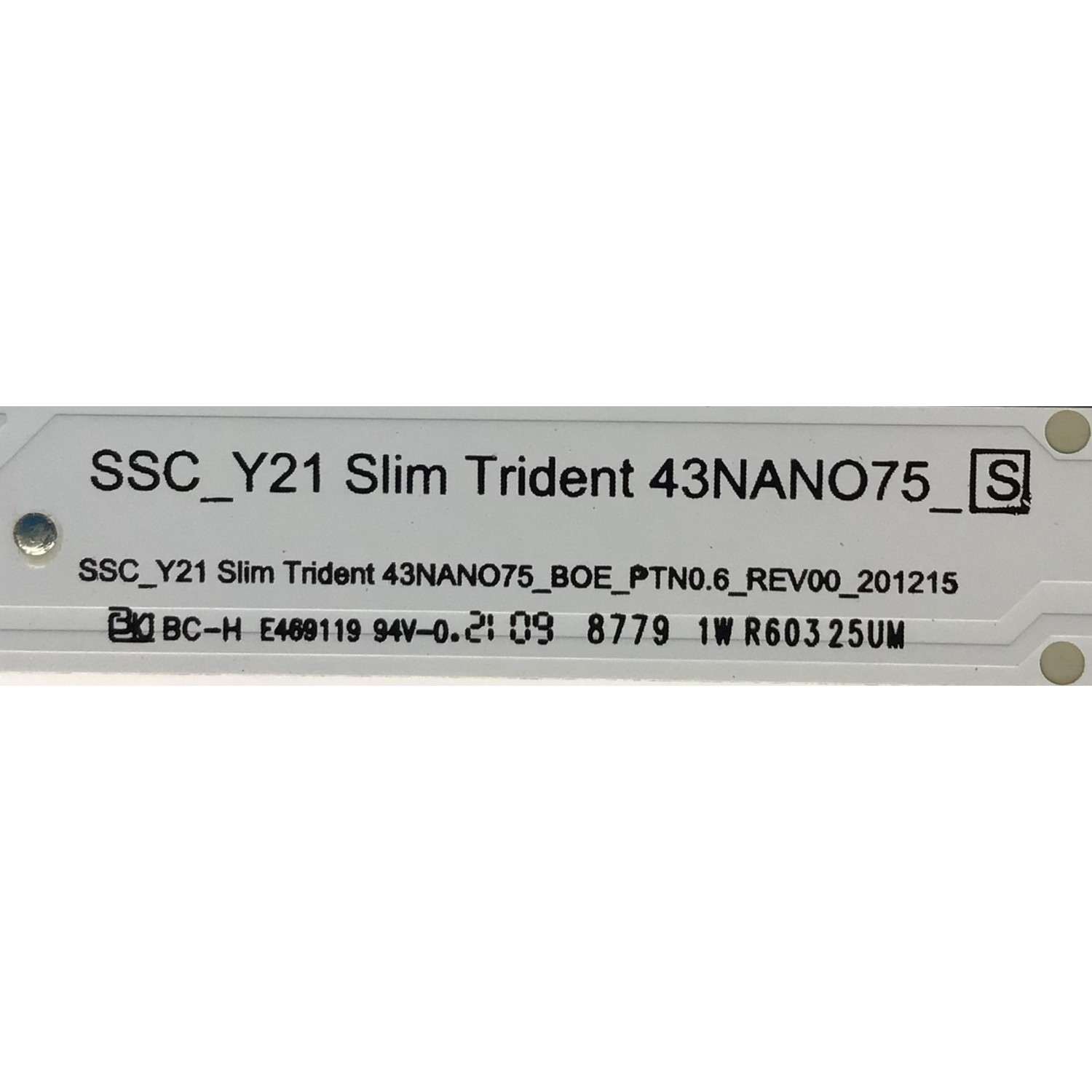 KIT DE LEDS PARA TV LG ( 5 PZ ) / NUMERO DE PARTE EAV65017601 / SSC_Y21 SLIM TRIDEN 43NANO75_S / SSC_Y21 SLIM TRIDEN 43NANO75_BOE_PTN0.6_REV00_201215 / BOE430I0 / PANEL NC430TQG -ABKP3 / MODELO 43NANO75TPA  - Imagen 3